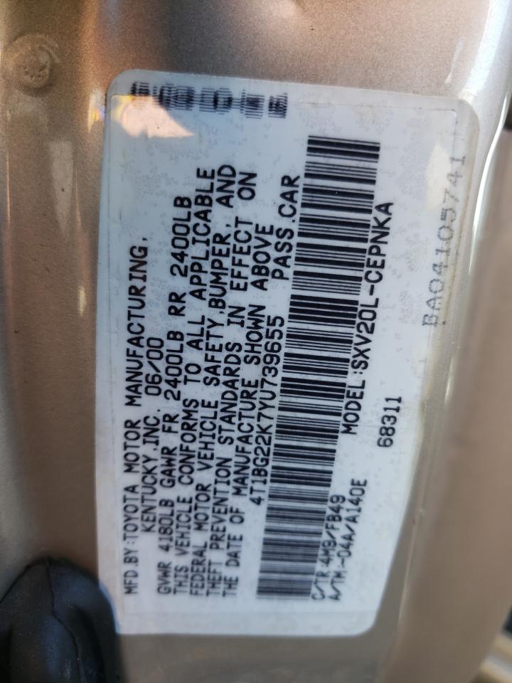 Photo 10 from auction – 2000 TOYOTA CAMRY CE with VIN 4T1BG22K7YU739655