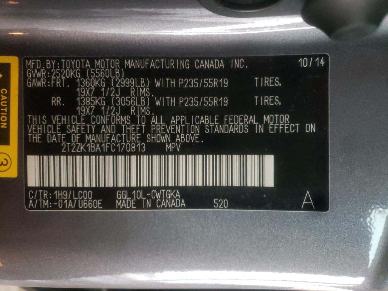 Photo 10 from auction – 2015 LEXUS RX 350 with VIN 2T2ZK1BA1FC170813