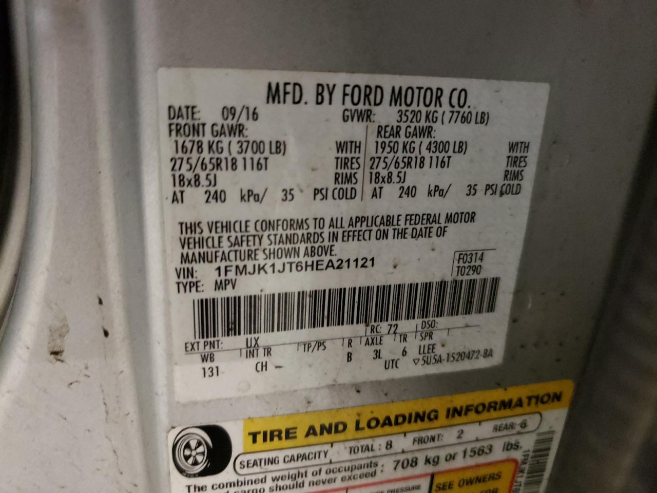 Photo 10 from auction – 2017 FORD EXPEDITION with VIN 1FMJK1JT6HEA21121