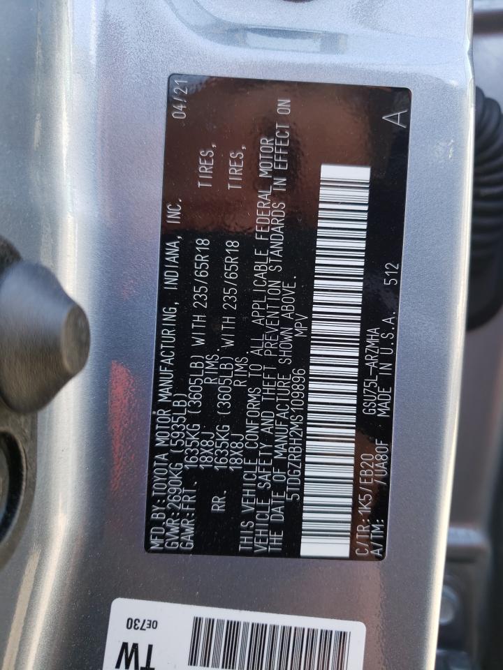 Photo 10 from auction – 2021 TOYOTA HIGHLANDER with VIN 5TDGZRBH2MS109896