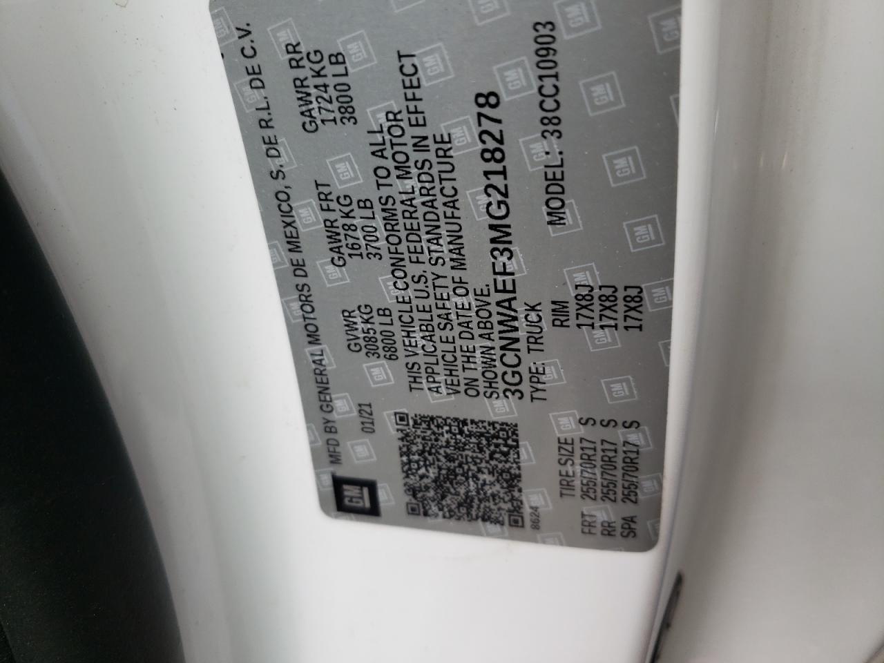 Photo 10 from auction – 2021 CHEVROLET SILVERADO with VIN 3GCNWAEF3MG218278