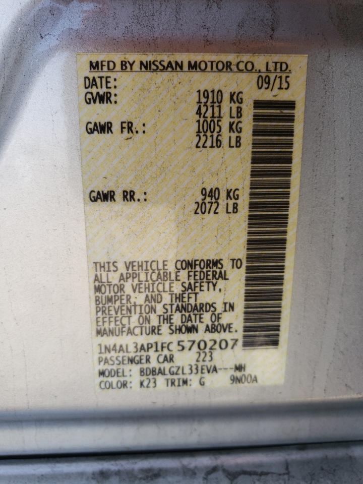 Photo 10 from auction – 2015 NISSAN ALTIMA 2.5 with VIN 1N4AL3AP1FC570207