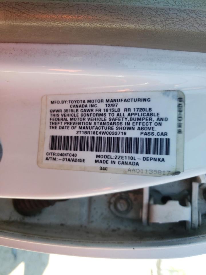Photo 10 from auction – 1998 TOYOTA COROLLA VE with VIN 2T1BR18E4WC033716
