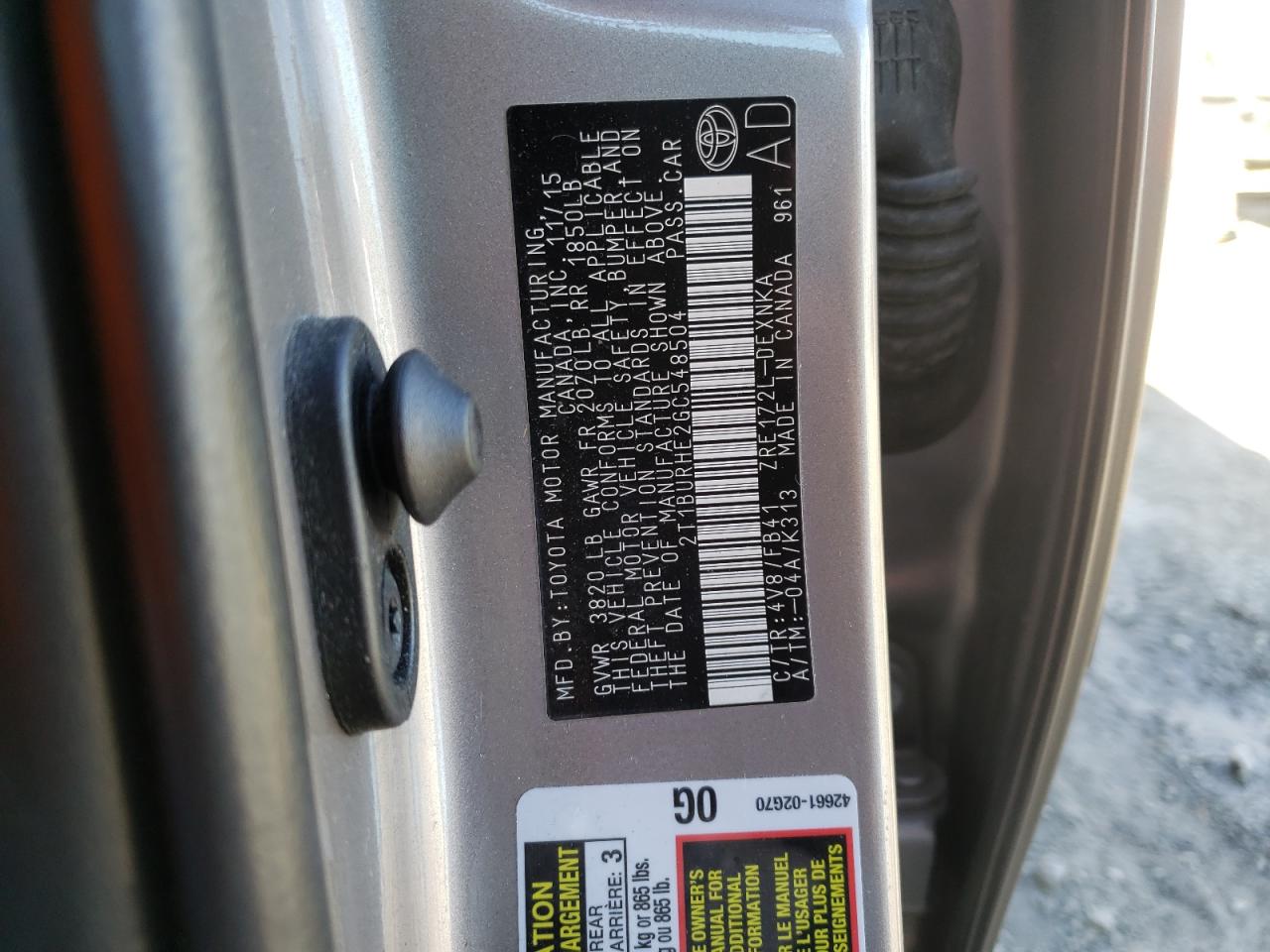 صورة رقم 10 من المزاد - 2016 TOYOTA COROLLA L مع VIN 2T1BURHE2GC548504