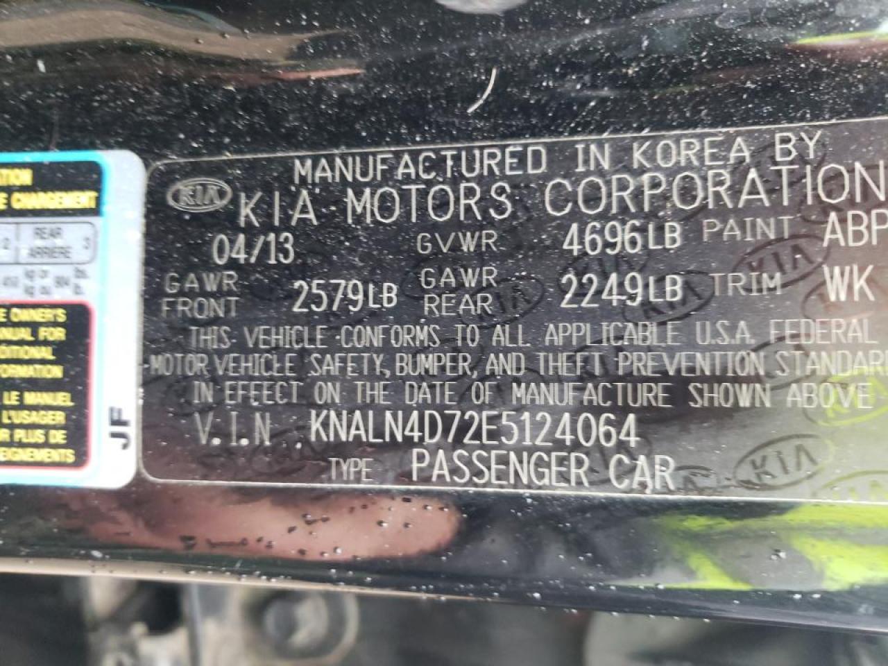 Photo 10 from auction – 2014 KIA CADENZA PR with VIN KNALN4D72E5124064