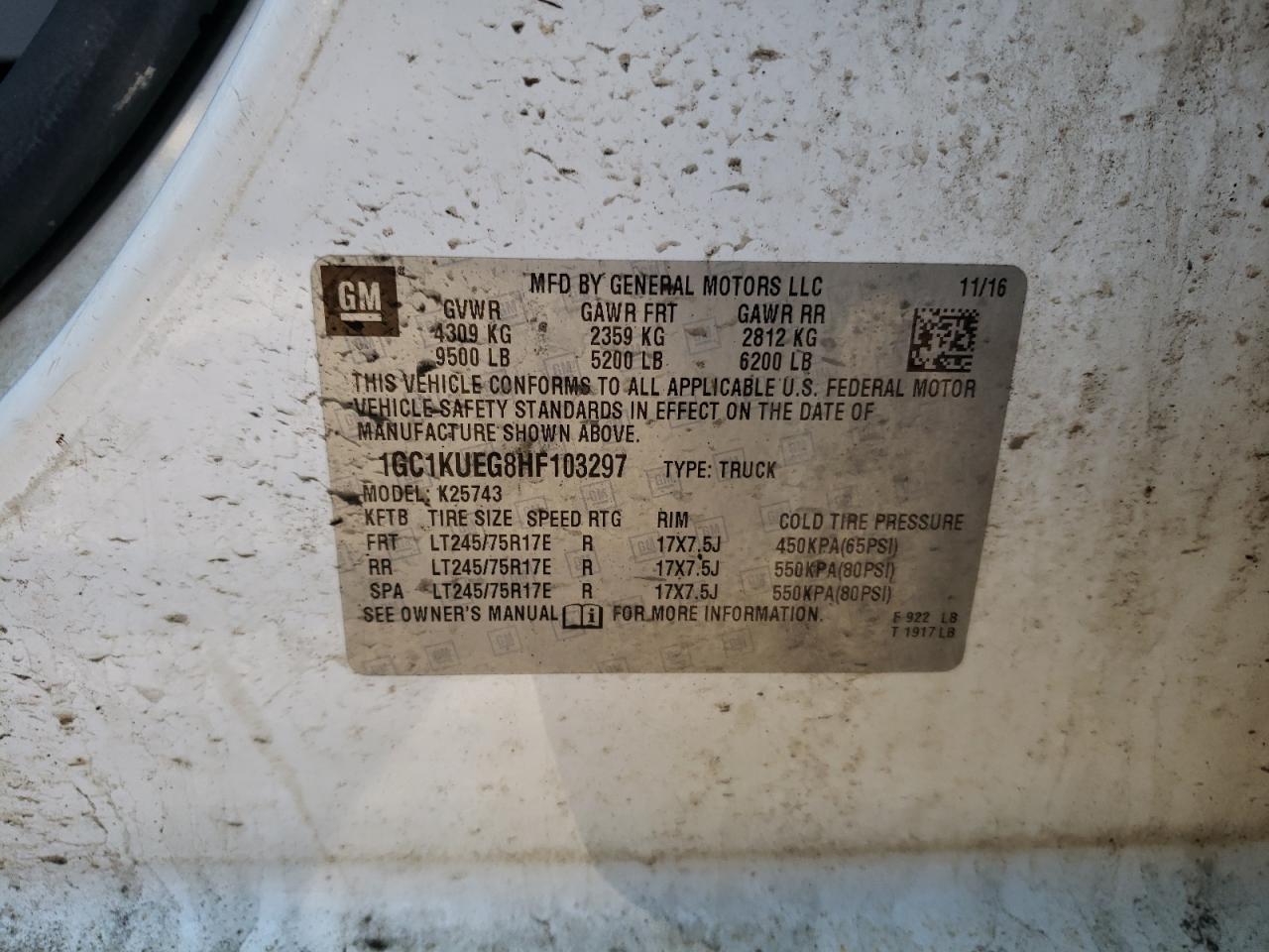 Photo 10 from auction – 2017 CHEVROLET silverado with VIN 1GC1KUEG8HF103297