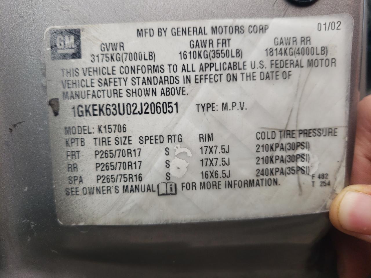 Photo 10 from auction – 2002 GMC DENALI with VIN 1GKEK63U02J206051