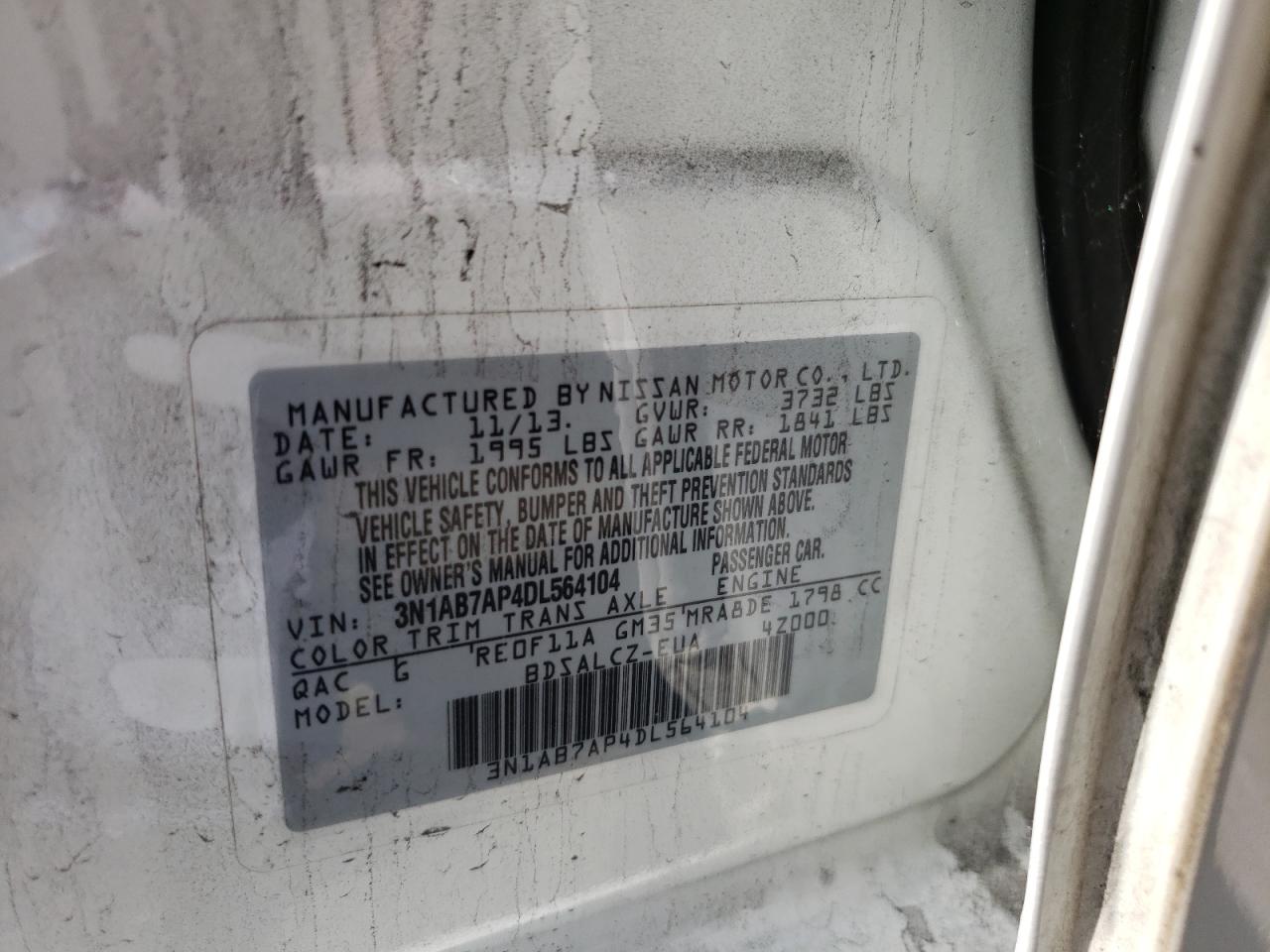 Photo 10 from auction – 2013 NISSAN SENTRA S with VIN 3N1AB7AP4DL564104