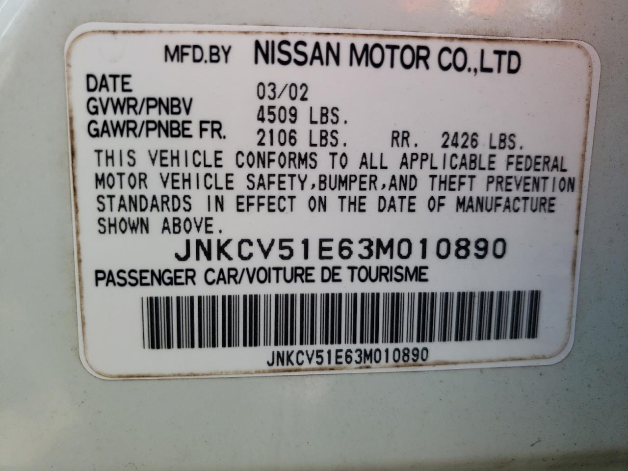 Photo 10 from auction – 2003 INFINITI G35 with VIN JNKCV51E63M010890