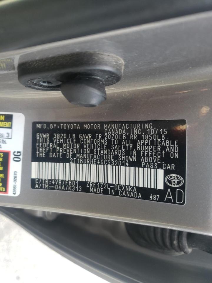 Photo 10 from auction – 2016 TOYOTA COROLLA L with VIN 2T1BURHE4GC532014