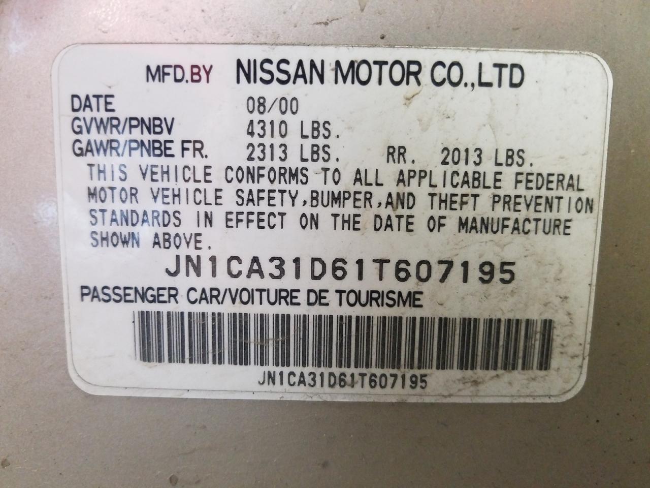 Photo 10 from auction – 2001 NISSAN MAXIMA GXE with VIN JN1CA31D61T607195