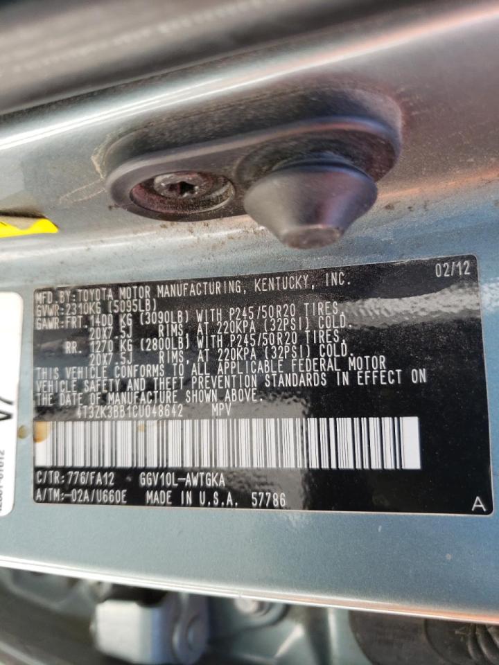 Photo 10 from auction – 2012 TOYOTA VENZA LE with VIN 4T3ZK3BB1CU048642