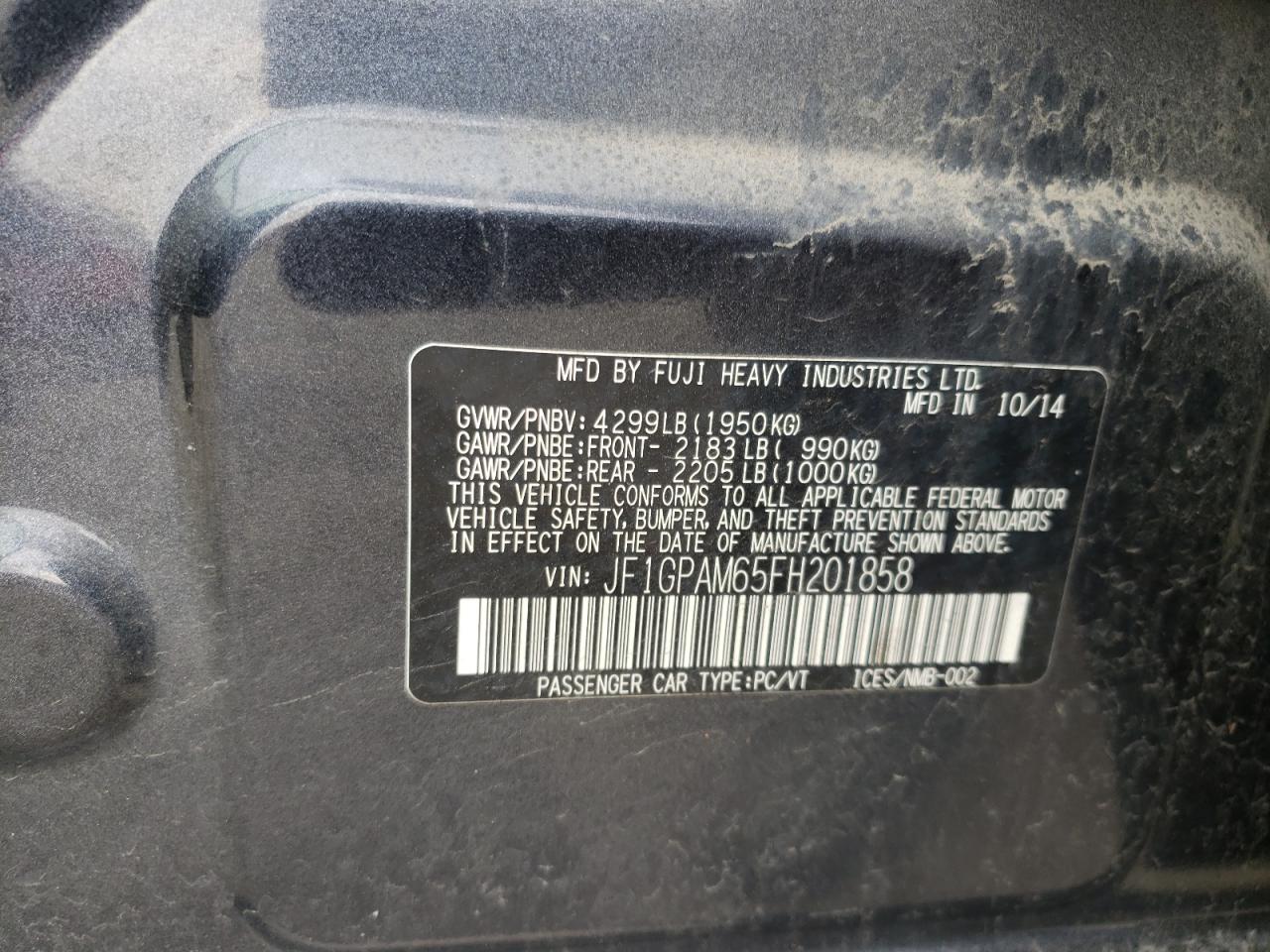 Photo 10 from auction – 2015 SUBARU IMPREZA LI with VIN JF1GPAM65FH201858