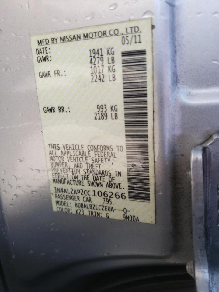 Photo 10 from auction – 2012 NISSAN ALTIMA with VIN 1N4AL2AP2CC106266