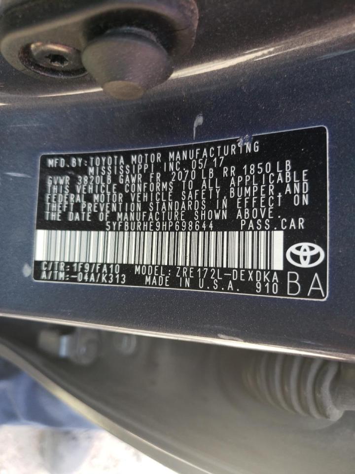 Photo 10 from auction – 2017 TOYOTA COROLLA L with VIN 5YFBURHE9HP698644