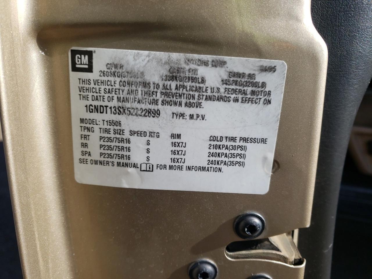 Photo 10 from auction – 2005 CHEVROLET TRAILBLAZE with VIN 1GNDT13SX52322899