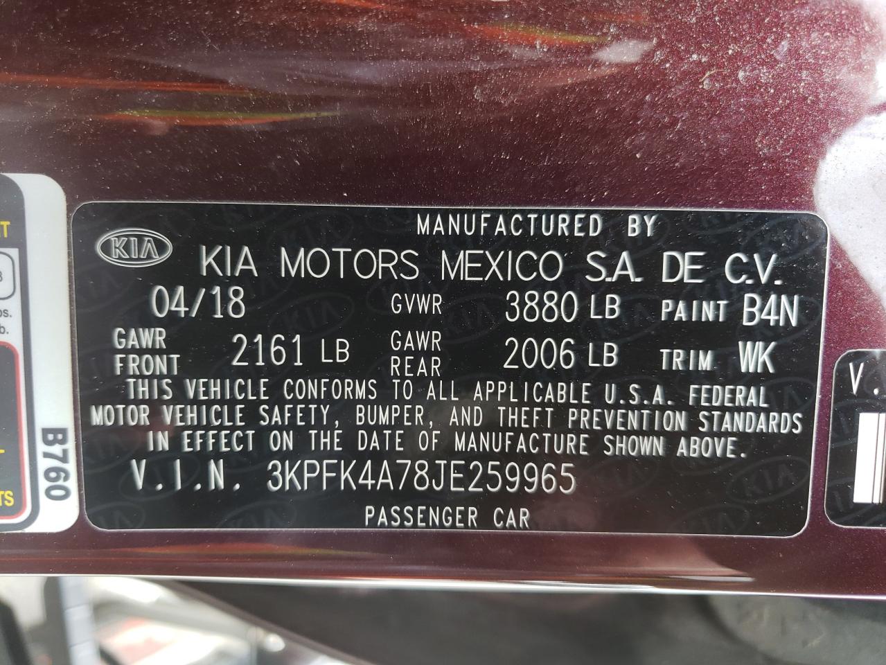 Photo 10 from auction – 2018 KIA FORTE LX with VIN 3KPFK4A78JE259965