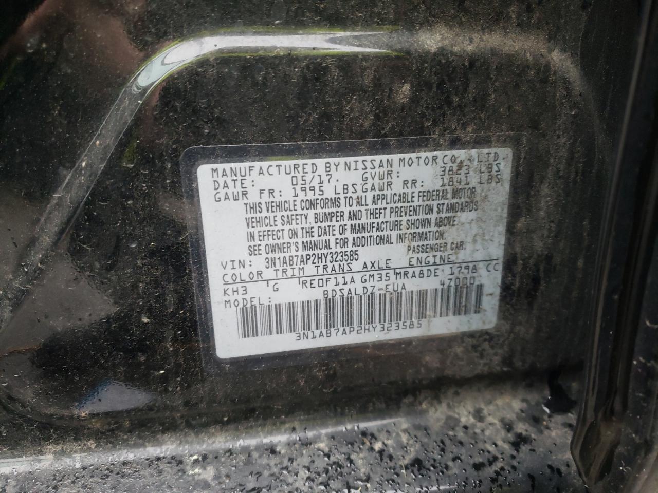 Photo 10 from auction – 2017 NISSAN SENTRA S with VIN 3N1AB7AP2HY323585