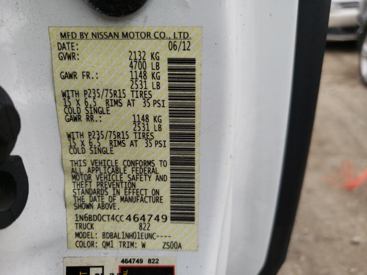 صورة رقم 10 من المزاد - 2012 NISSAN FRONTIER S مع VIN 1N6BD0CT4CC464749