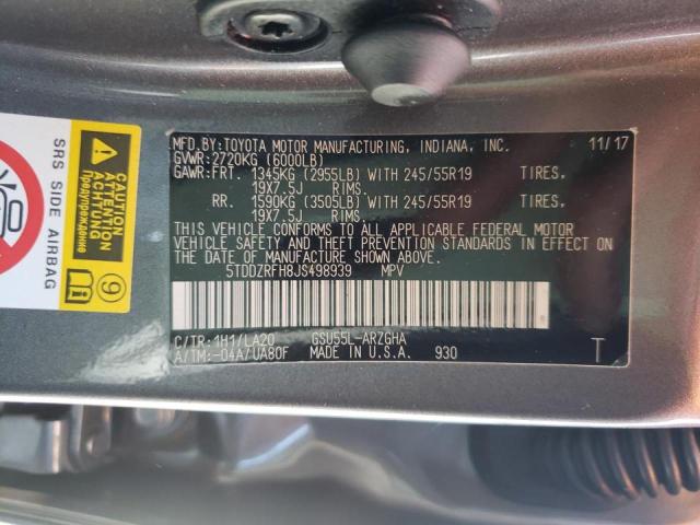 Photo 10 from auction – 2018 TOYOTA HIGHLANDER with VIN 5TDDZRFH8JS498939