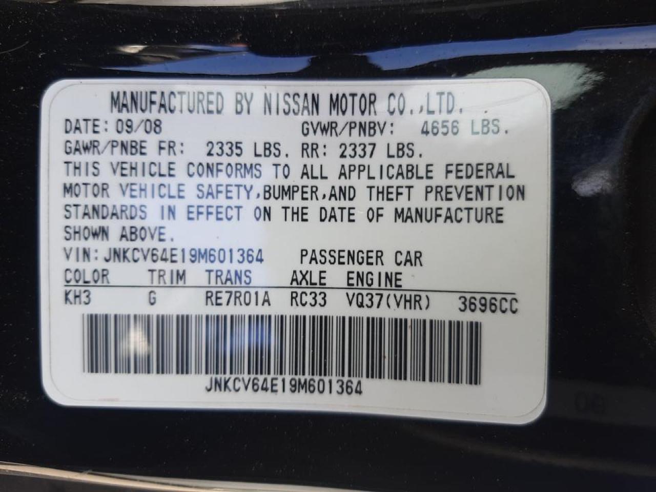Photo 10 from auction – 2009 INFINITI G37 BASE with VIN JNKCV64E19M601364