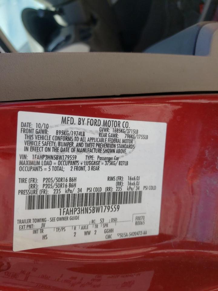 Photo 10 from auction – 2011 FORD FOCUS SEL with VIN 1FAHP3HN5BW179559