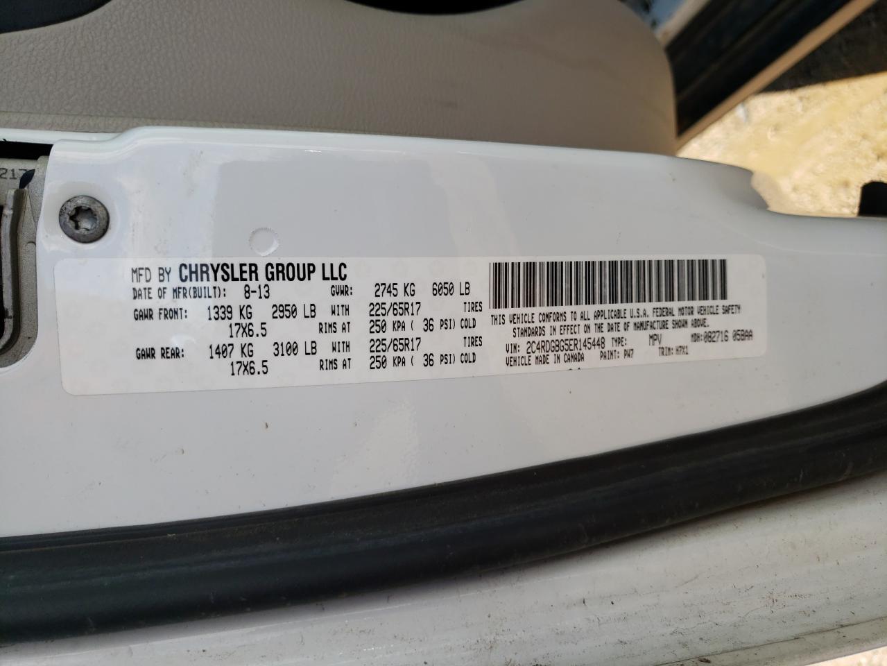 Photo 10 from auction – 2014 DODGE GRAND CARA with VIN 2C4RDGBG5ER145448