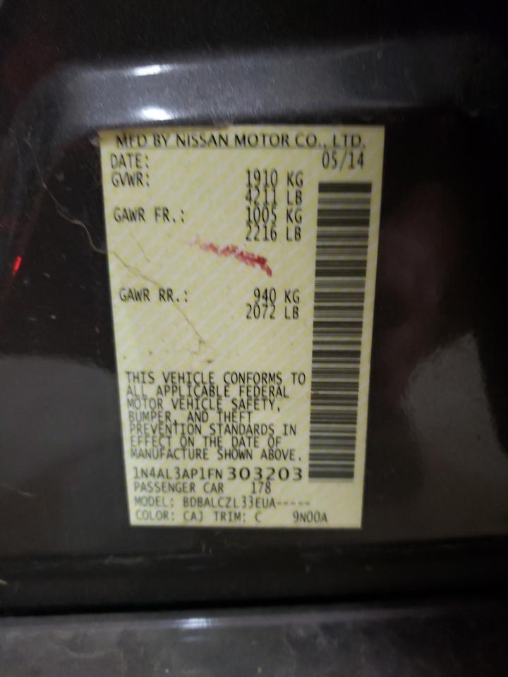 Photo 10 from auction – 2015 NISSAN ALTIMA 2.5 with VIN 1N4AL3AP1FN303203