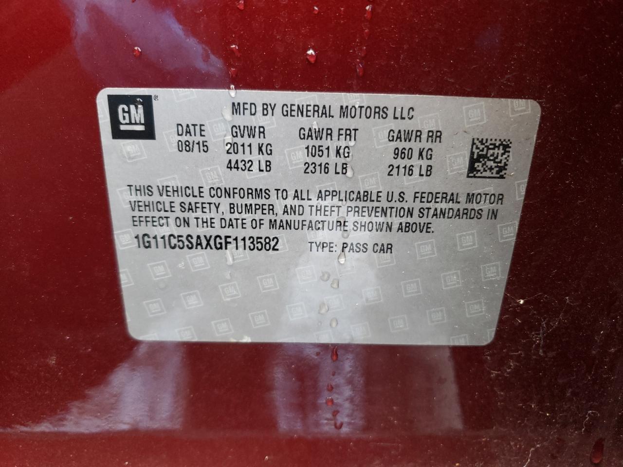 Photo 10 from auction – 2016 CHEVROLET MALIBU LIM with VIN 1G11C5SAXGF113582