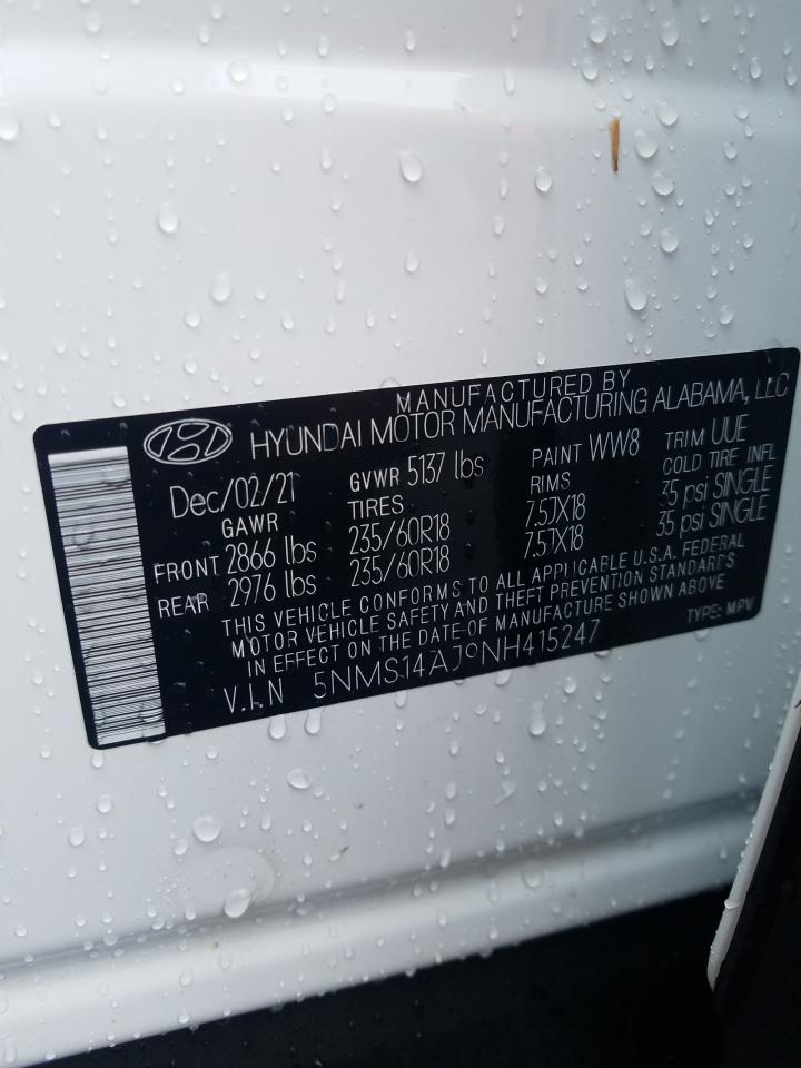 Photo 10 from auction – 2022 HYUNDAI SANTA FE S with VIN 5NMS14AJ9NH415247