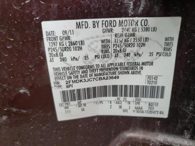 Photo 10 from auction – 2012 FORD EDGE SEL with VIN 2FMDK3JC7CBA23649