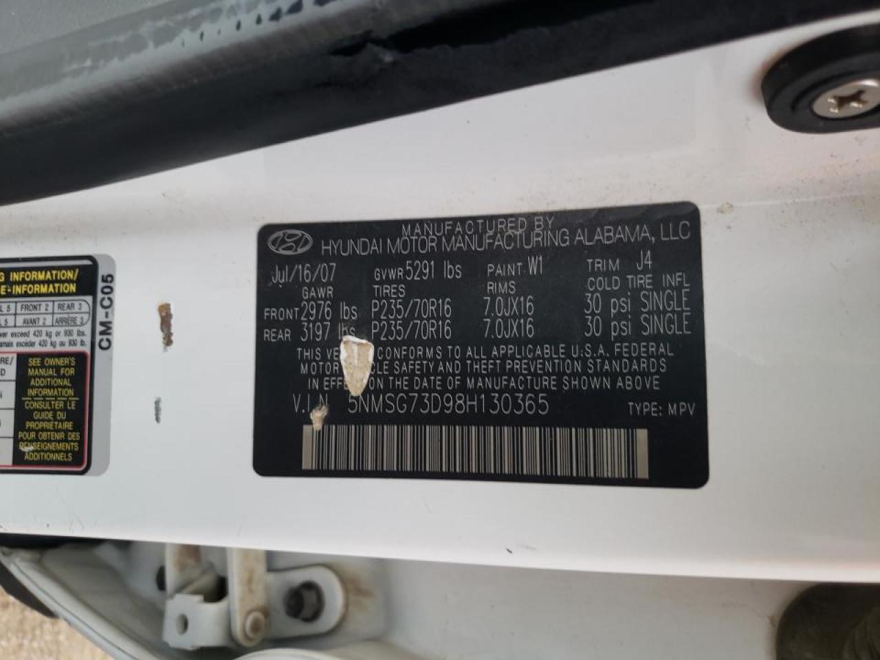 Photo 10 from auction – 2008 HYUNDAI SANTA FE G with VIN 5NMSG73D98H130365