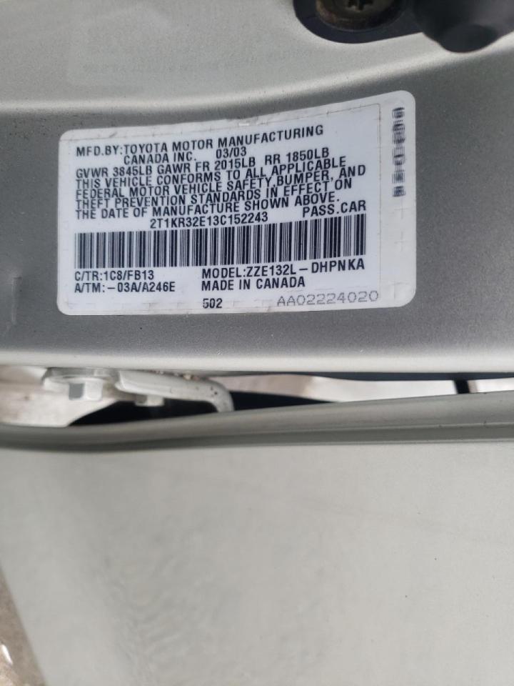 Photo 10 from auction – 2003 TOYOTA COROLLA MA with VIN 2T1KR32E13C152243