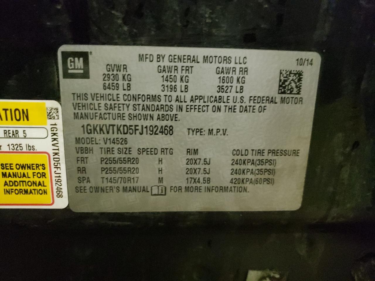 Photo 10 from auction – 2015 GMC ACADIA DEN with VIN 1GKKVTKD5FJ192468