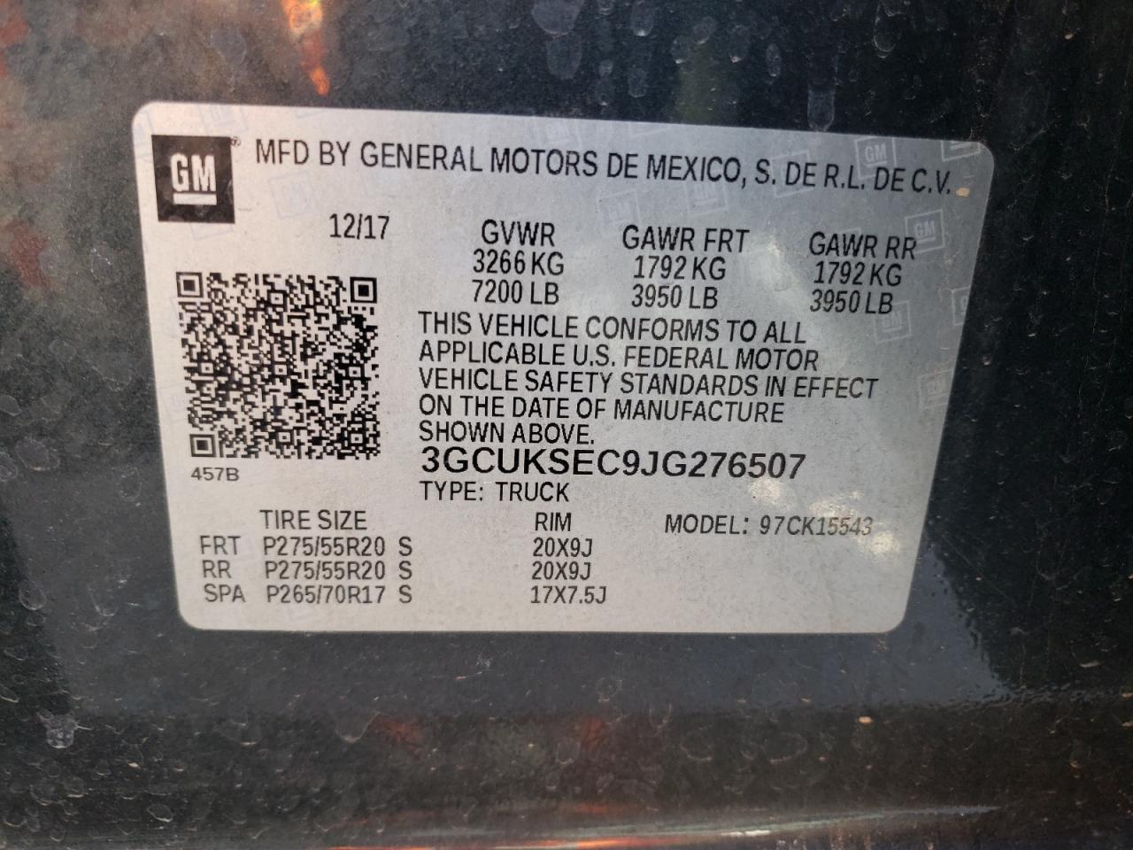 Photo 10 from auction – 2018 CHEVROLET SILVERADO with VIN 3GCUKSEC9JG276507