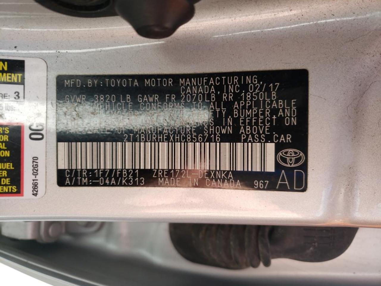Photo 10 from auction – 2017 TOYOTA COROLLA L with VIN 2T1BURHEXHC856716