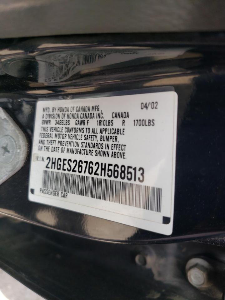 Photo 10 from auction – 2002 HONDA CIVIC EX with VIN 2HGES26762H568513