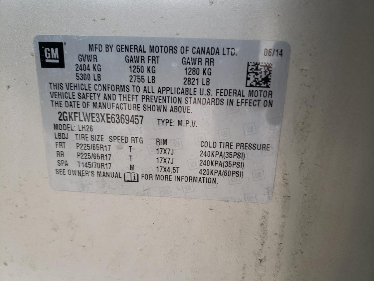Фото 10 с аукциона – 2014 GMC TERRAIN SL с VIN 2GKFLWE3XE6369457