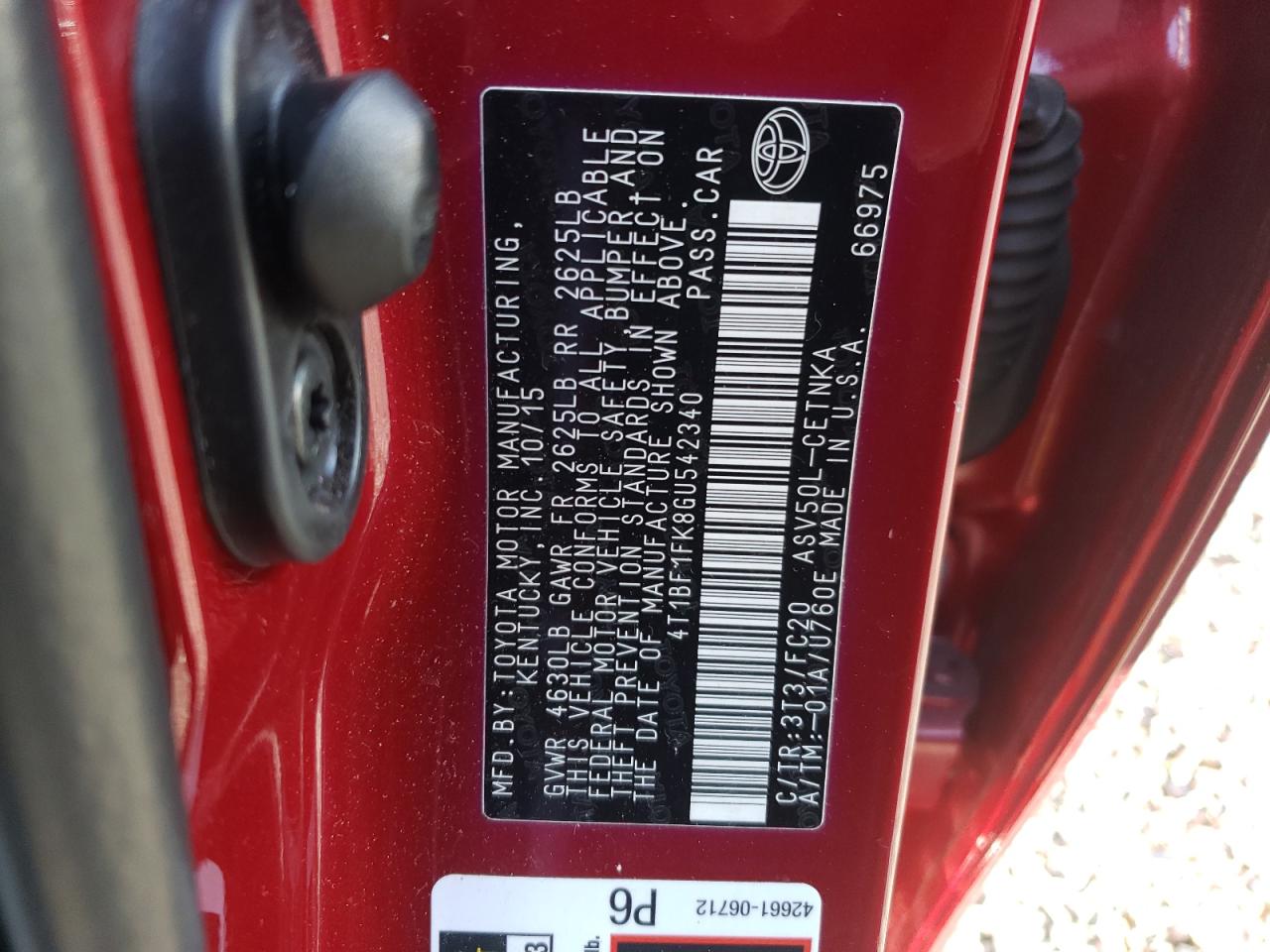 Photo 10 from auction – 2016 TOYOTA CAMRY LE with VIN 4T1BF1FK8GU542340