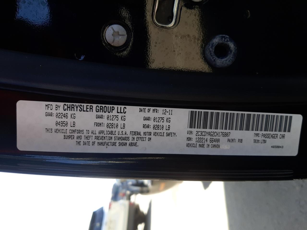 Photo 10 from auction – 2012 DODGE CHALLENGER with VIN 2C3CDYAG2CH176807