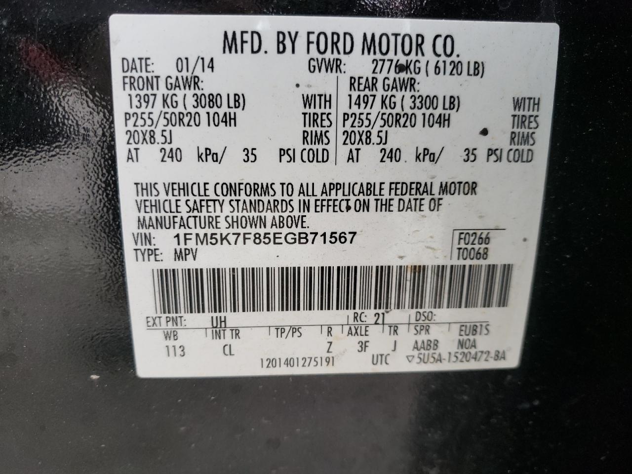 Photo 10 from auction – 2014 FORD EXPLORER L with VIN 1FM5K7F85EGB71567