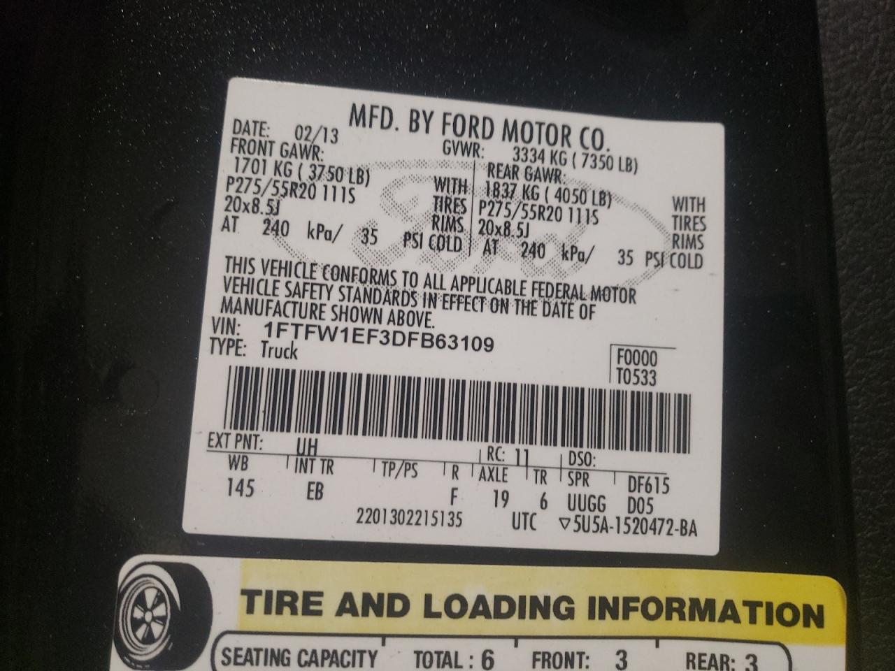 Photo 10 from auction – 2013 FORD F150 SUPER with VIN 1FTFW1EF3DFB63109