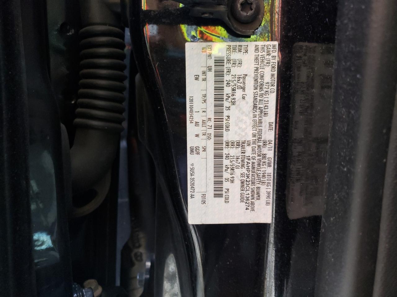 Photo 10 from auction – 2012 FORD FOCUS SE with VIN 1FAHP3K23CL136274