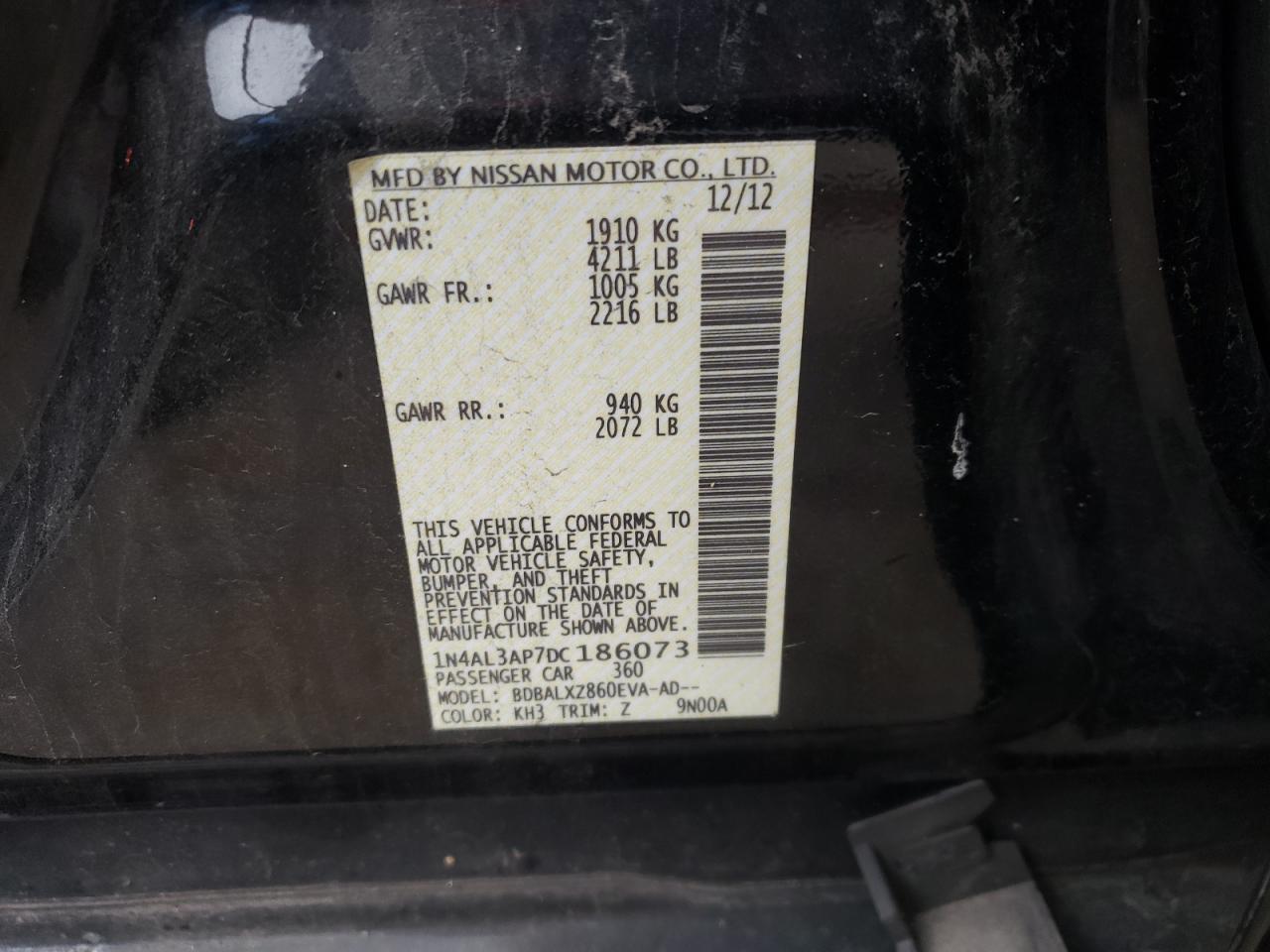 Photo 10 from auction – 2013 NISSAN ALTIMA 2.5 with VIN 1N4AL3AP7DC186073