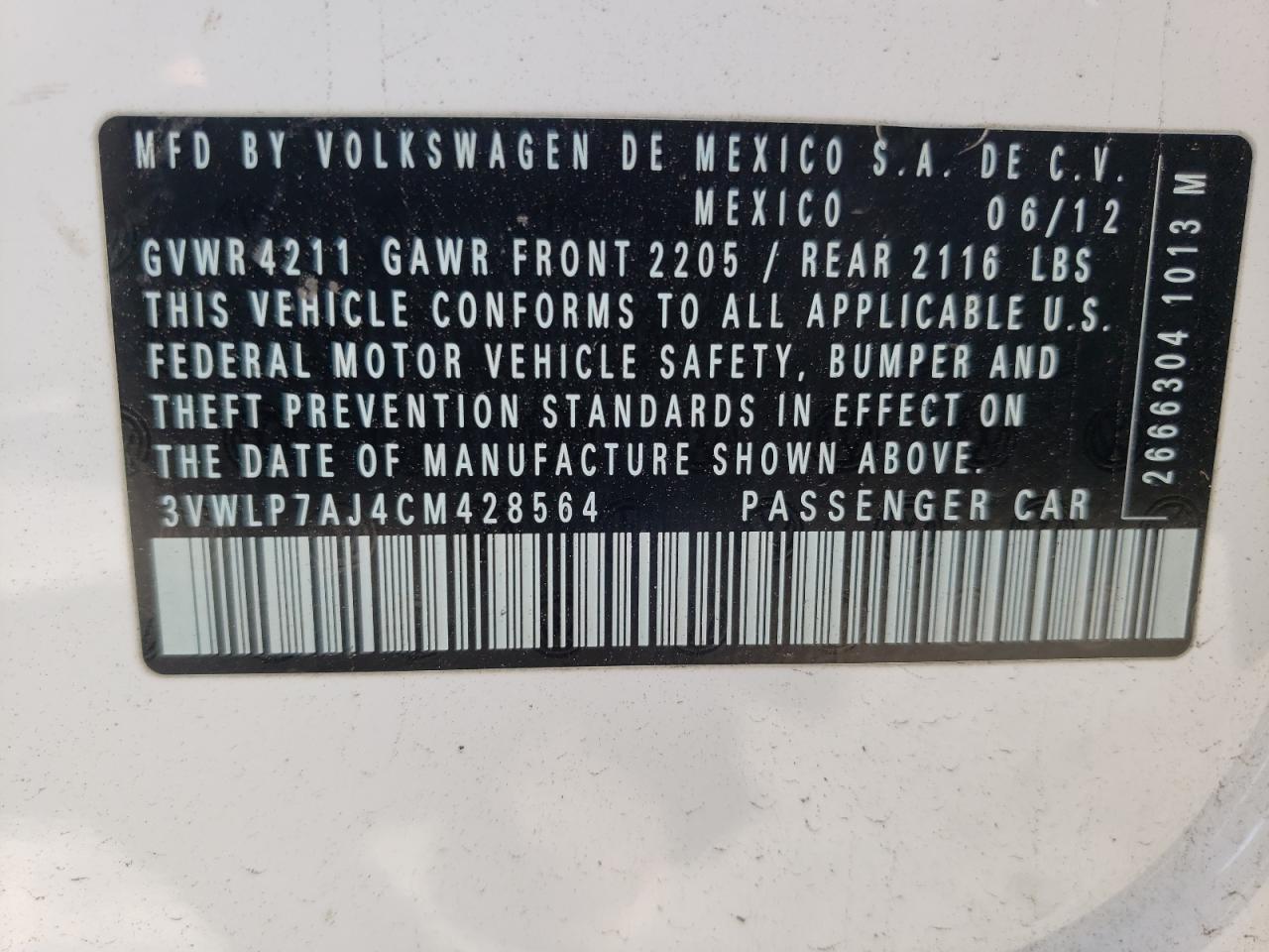 Photo 10 from auction – 2012 VOLKSWAGEN JETTA SEL with VIN 3VWLP7AJ4CM428564