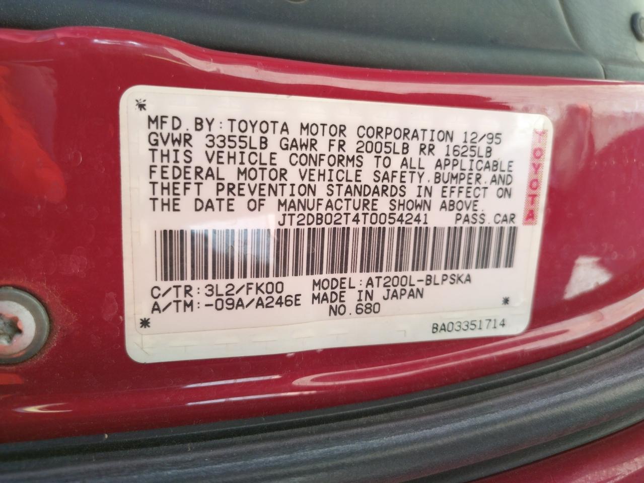 Photo 10 from auction – 1996 TOYOTA CELICA ST with VIN JT2DB02T4T0054241