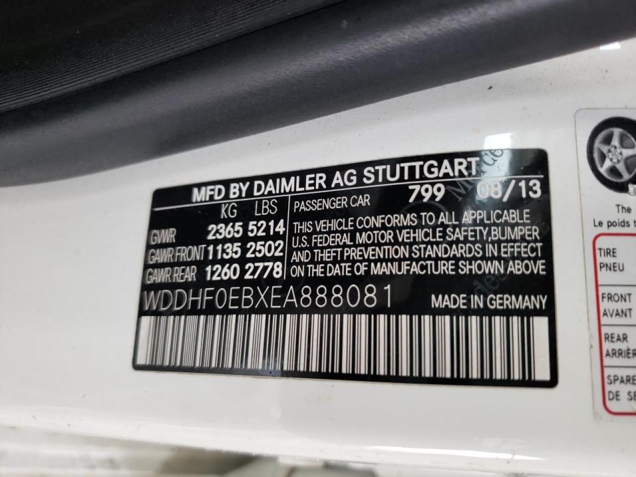 Photo 10 from auction – 2014 MERCEDES-BENZ E 250 BLUE with VIN WDDHF0EBXEA888081