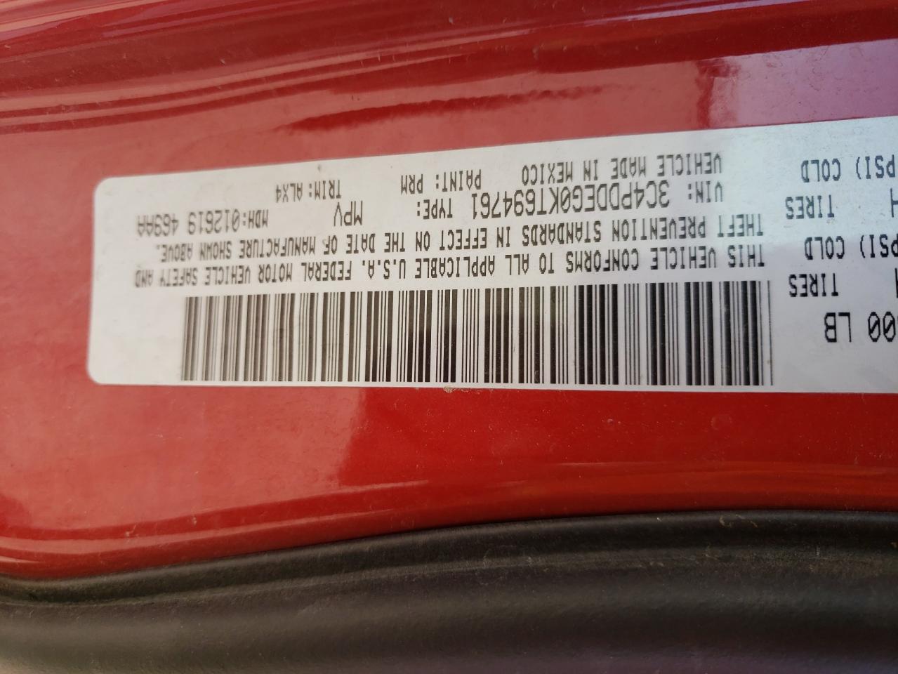 Photo 10 from auction – 2019 DODGE JOURNEY GT with VIN 3C4PDDEG0KT694761