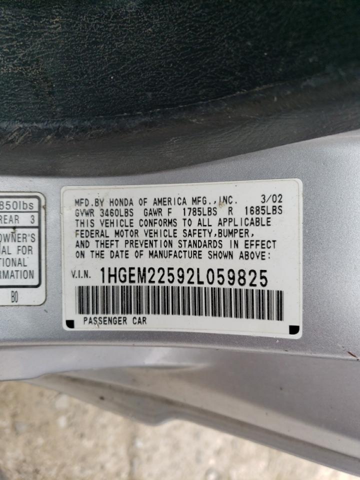 Photo 10 from auction – 2002 HONDA CIVIC LX with VIN 1HGEM22592L059825