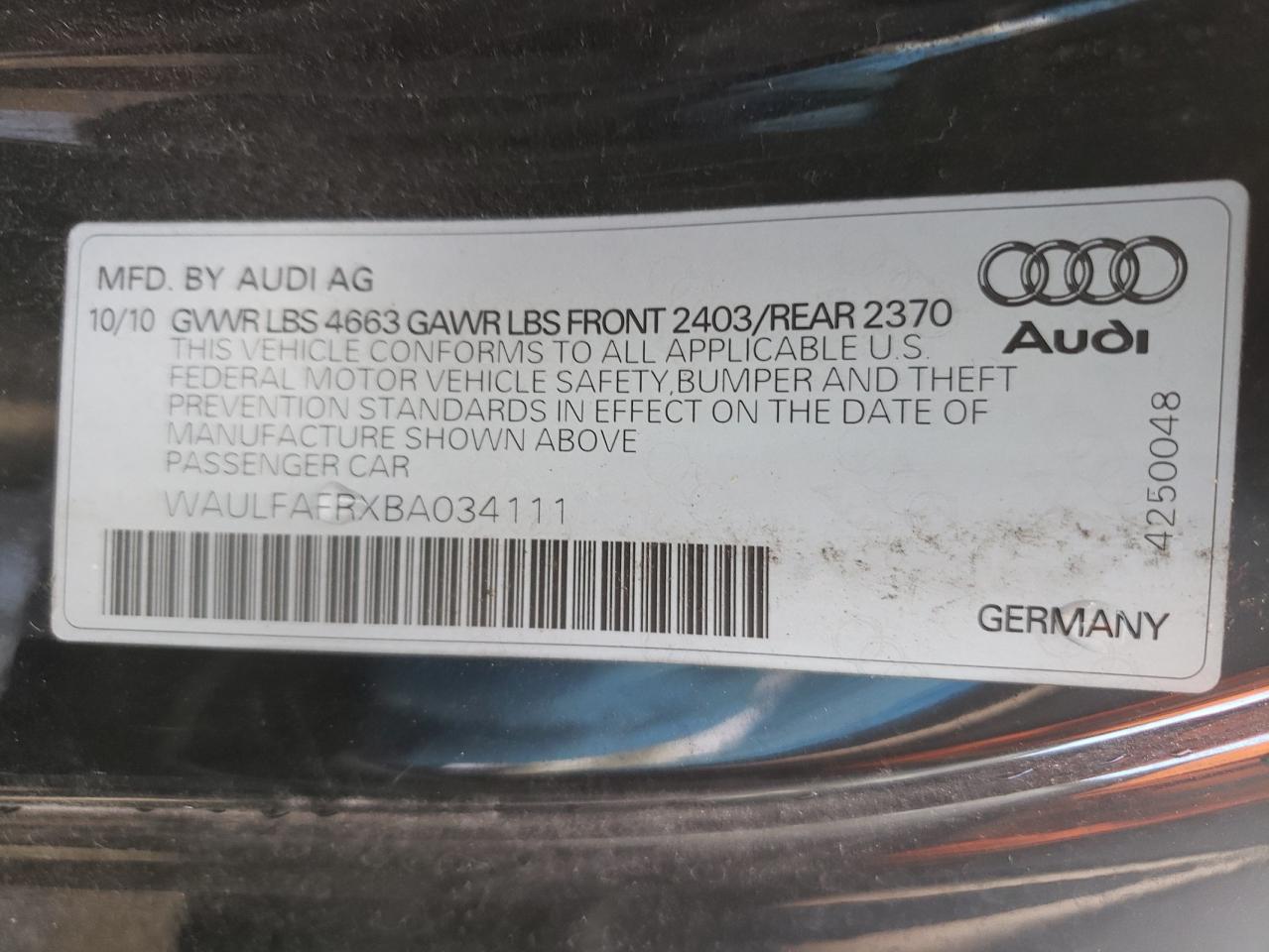 Photo 10 from auction – 2011 AUDI A5 PREMIUM with VIN WAULFAFRXBA034111